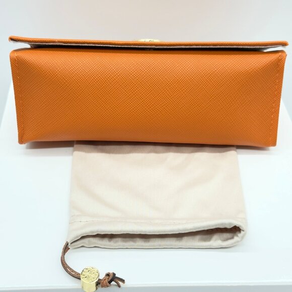 New Tory Burch Orange Sunglasses Eyeglasses Large Magnetic Flip Top Case & Pouch - Picture 4 of 4